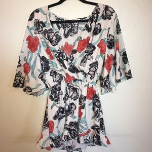 Colorful floral romper with frill detail